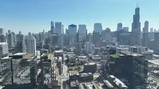 Drone 360 Above Chicago Fulton Market / West Loop - Fulton St & Sangamon St