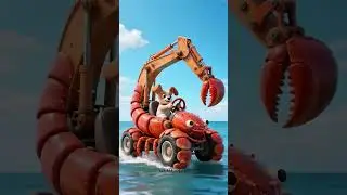 Funny Dog Driving a Giant Lobster Excavator Car #shorts #dogs #dogshorts #doglife