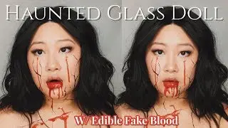 (EASY) Haunted Glass Doll Halloween Makeup Tutorial + Edibile Fake Blood DIY | Jasmine Diamond