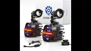 Future Eyes Motorcycle Fog Lights 120W LED Amber Auxiliary Driving Lights with DRL & Strobe