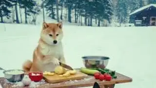 Cute Fluffy AI Dog Is Cooking Food For The Camp Workers In The Snow Land 😲 | #viralvideo