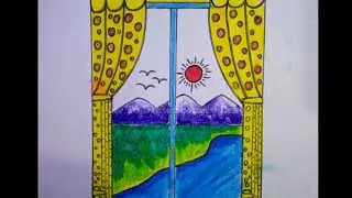 How To Draw Window Scenery Drawing for Beginners // Easy Nature Scenery Drawing
