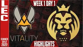 VIT vs MAD Highlights | LEC Summer 2022 W1D1 | Team Vitality vs MAD Lions