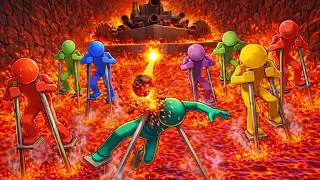 Stickman Stilts Race - Escape from Lava and Tank - Marble Race in Algodoo