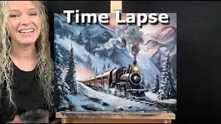Научитесь рисовать и раскрашивать акриловыми красками. ЗИМНИЙ ПОЕЗД — лёгкий урок по рисованию ак...