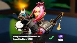 Damage 10 Different Objects with one Spray of the Charge SMG - Fortnite Quests