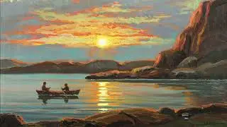 Midnight Sun over a Greenland Fjord | Two Hunters on Calm Water | 2 Hours Arctic Art (4K)