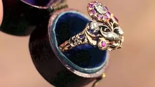 c. 1730-60 French Rococo Giardinetti Ring with Diamonds and Rubies, 18th c Georgian Giardinetti Ring