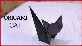 Простая оригами черная кошка | Как сделать черную кошку из бумаги | Складывание бумажной кошки