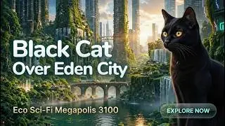 &ldquo;Black Cat Over Eden City  Eco Sci Fi Megapolis 3100&rdquo;
