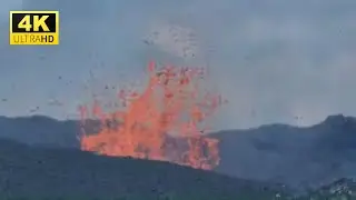 Lava fills the depression to the west of the crater. First sighting of the volcano. 31.07.23 4K