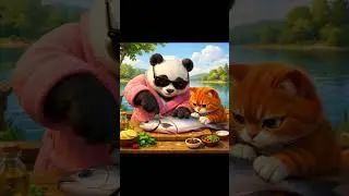 The panda and cat went fishing😸🐼🎣  #cute #funny #cat #panda #food #recipe #youtubeshorts #shorts