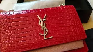 YSL Yves Saint Laurent Sunset Chain Wallet Crocodile Embossed Shiny Leather Unbox Mini Bag