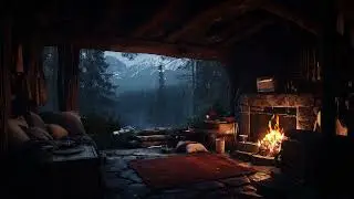 No Ads  Cozy Fireplace Sounds Calm Night Rainfall with Gentle Thunder🔥