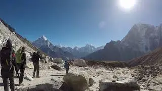 Walking towards the Everest base camp memorial site EBC circuit, December 2017. We had a great team!