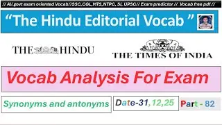 Vocab analysis Synonyms and antonyms//The Hindu editorial//Exam predictor//SSC CGL MTS NTPC RAILWAY/