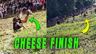 Cheese Rolling Competitor Focuses on Finish Line