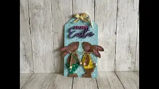 Sweet Spring Bunnies on a Wooden Tag!