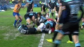 Matt Scott does well to score great Try - Glasgow Warriors v Edinburgh 26th April 2014