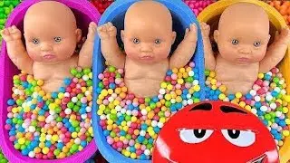 3 Minutes Satisfying Video Full of 3Rainbow BathTubs Candy with M&M's &Magic Slime Cutting