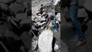 Hardworking Youth Taking Huge Stone Out Of The Channel With Metal Rod | #shorts