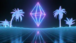 Retro Futuristic 80s Neon Glow Light Wireframe Above Synthwave Grid 4K UHD 60fps 1 Hour Video Loop