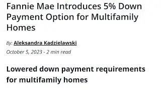 Lowered Down Payment Requirements For Multi-family Homes