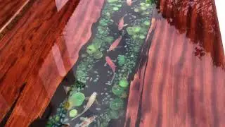 Artistic 3D Koi Fish Pond Epoxy Wood Table