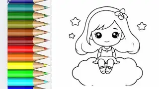 Cute  picture  girl drawing  ,painting and colouring for kids and toddlers 