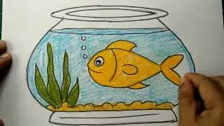 Fish in pot drawing easy | Gold fish in aquarium drawing simple | Arts Ark online drawing class