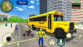 Spider Rope Hero Gangster Crime Simulator - School Bus at Vegas City - Android Gameplay