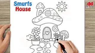 How to draw Mushroom House Cute Smurfs House #drawing #tutorial