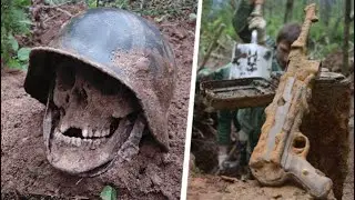 EXCAVATION OF A GERMAN DUGOUT WITH FIVE SOLDIERS WITH WEAPONS AND IN FULL AMMUNITION !!! ARCHIVE !