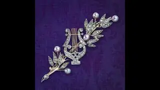 Antique Victorian French Brooch Pearl Diamond Olive Branch And Lyre With Box