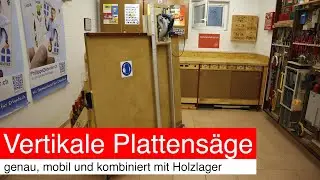 Vertikale Plattensäge; genau, mobil und kombiniert mit Holzlager