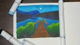 Drawing a landscape with alcoholic markers