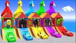 Long Slide Game With Cow Elephant Gorilla Hippopotamus Tiger - 3d Animal Game - Funny 3d Animals