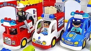 Help! There's a fire! Let's go! Pororo & Duplo police car, fire car, ambulance | PinkyPopTOY