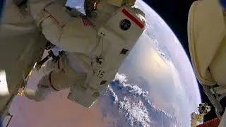 NASA Astronauts lose key price of ISS Shield during Spacewalk -4K with Audio