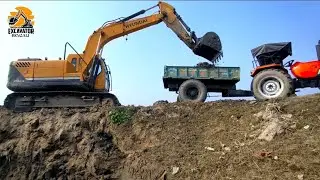 Powerful Excavator Loading Tractor in Village Field💪 Heavy Machine Action | Excavator & Tractor.