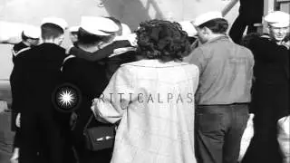 The sailors of USS Valley Forge (CV-45) are welcomed in San Diego, California. HD Stock Footage
