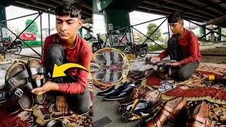 14 Year Old Boy Repair Shoe On The Footpath || #repairing #repairwork #seework