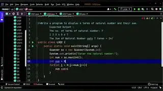 how to display n terms of natural number and their sum.loops in java using loops find sum #java