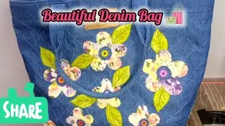DIY/Denim tote Bag with ziper tutorial from scrap old jeans/beautiful handbag/how to stitch denimbag