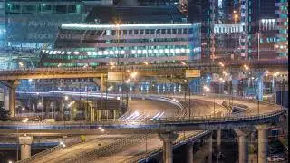 Large multi-level interchange of Third Ring Road timelapse. Modern industrial cityscape of Moscow