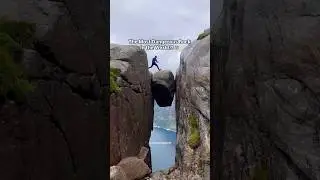 World&rsquo;s Most Dangerous Rock.. 1,100m Drop 💀 #kjeragbolten #hiking #norway #trending #shorts #fyp