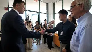 Mayor Scott Wehrli and Dr. Xu at Sunrise Family Dental Ribbon Cutting Ceremony Naperville IL Dentist
