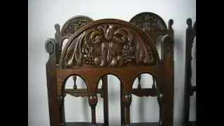 RARE Set of 8 Carved French Solid Oak Dining Chairs - c.1920's