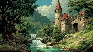 Medieval Fantasy Ambience 🏰 Calming Castle, Flowing Stream & Waterfall | Relaxing RPG Music
