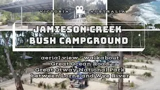 Aerial view :  walkabout : Jamieson Bush Campground (between Lorne & Wye River) : Victoria Australia